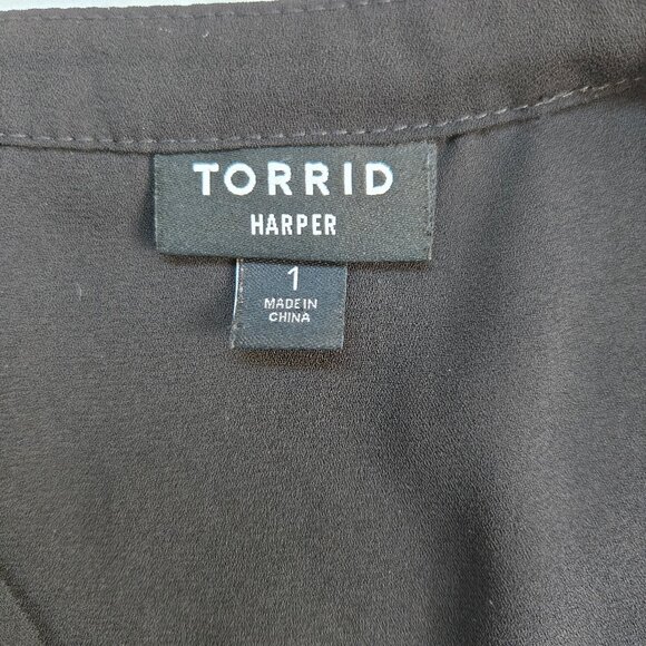 810-5 Torrid Black Chiffon Harper ¾ sleeve hi-low Tunic Blouse Size 1 14/16 - Picture 10 of 12